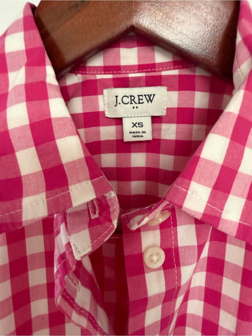 J. Crew Hot Pink and White Gingham Shirt - Picture 2 of 3
